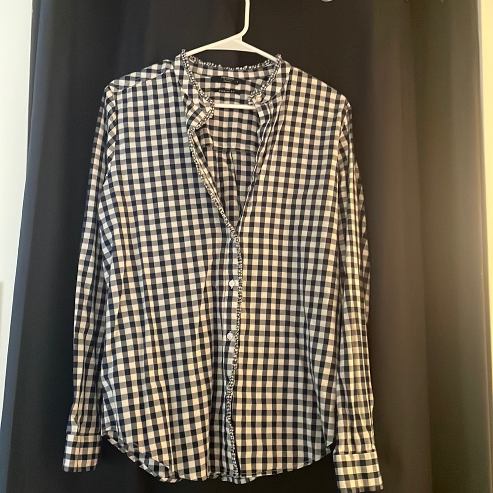 Lucky Brand navy and white button down